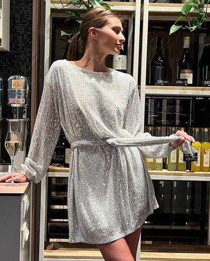 Robe de soirée femme Paillettes Lurex Élégante Lacée