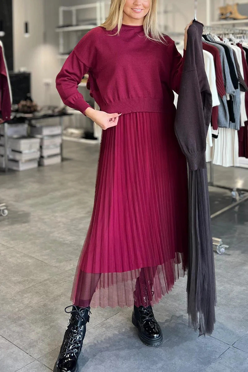 Ensemble chic jupe plissée et pull pour femme, tenues élégantes