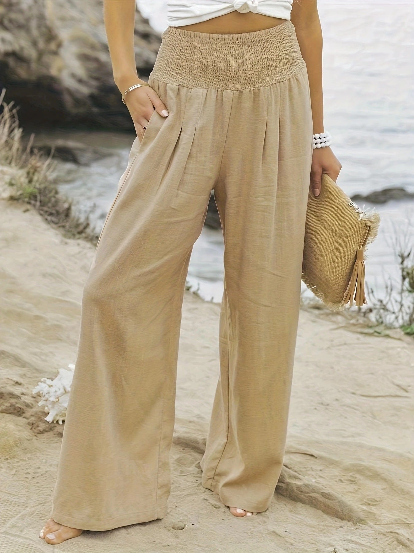 Pantalon ample en lin pour femme effet jupe-culotte