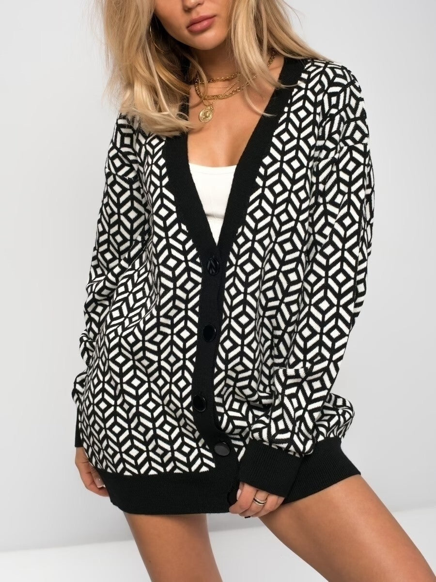 Grand cardigan oversize col V mélange de laine