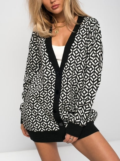 Grand cardigan oversize col V mélange de laine