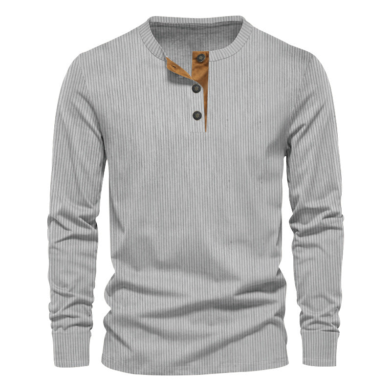 T-shirt à manches longues pour homme, surface texturée, boutons décoratifs