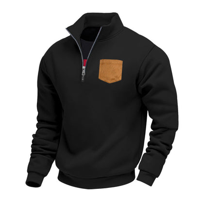 Sweatshirt moderne homme demi-zip poche poitrine