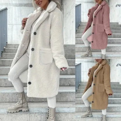 Damen Fleece-Mantel Weich Mit Taschen - IdealeKleiden