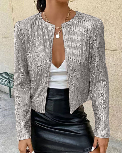 Modisches Kleid | Glänzender Stehkragen Kurzmantel - IdealeKleiden