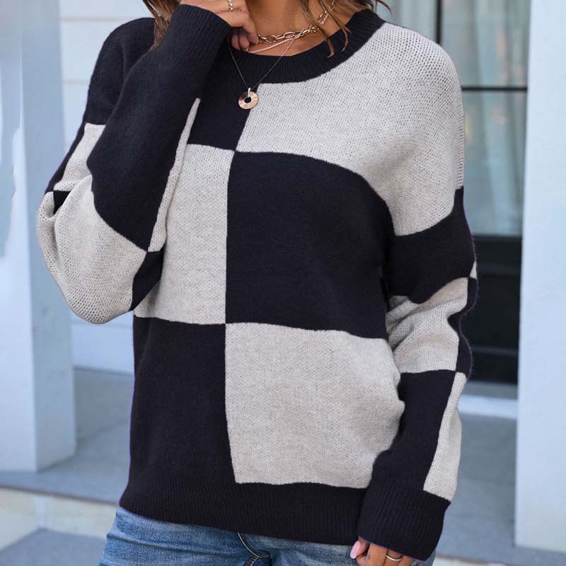 Pull en tricot à carreaux élégant pour femme