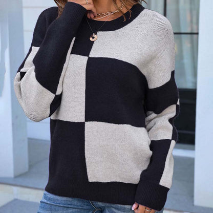 Pull en tricot à carreaux élégant pour femme