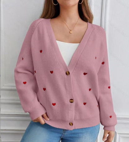 Gilet en tricot pour femmes à motif cœurs, décontracté et chic