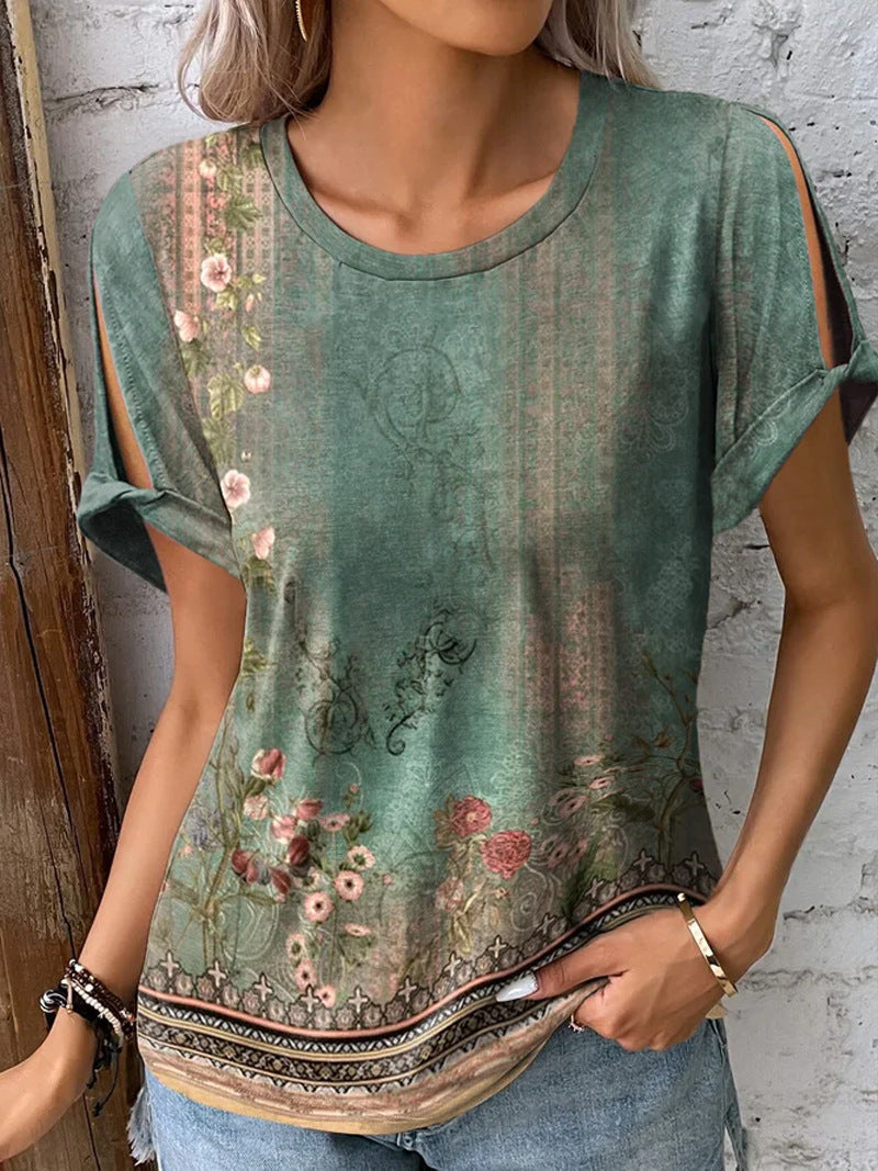 T-shirt femme Imprimé floral Manches ouvertes Style été