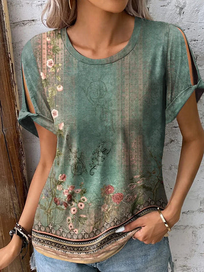 T-shirt femme Imprimé floral Manches ouvertes Style été