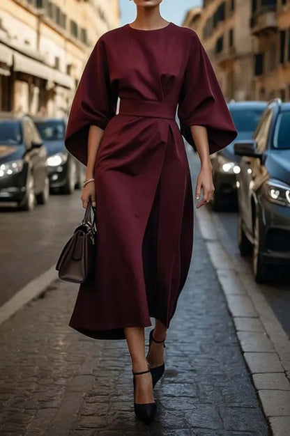 Robe longue femme élégante lacée à manches bouffantes