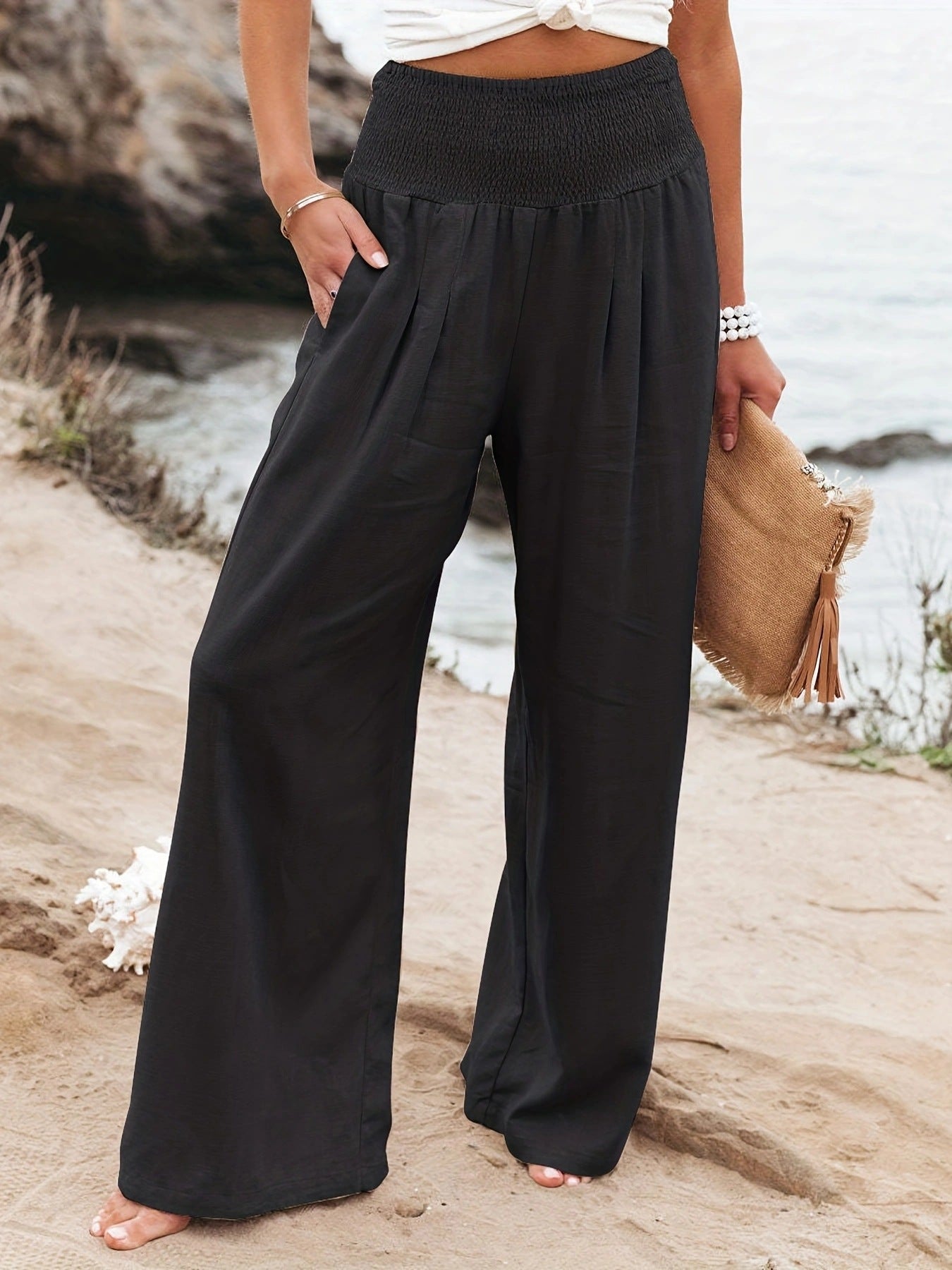 Pantalon ample en lin pour femme effet jupe-culotte