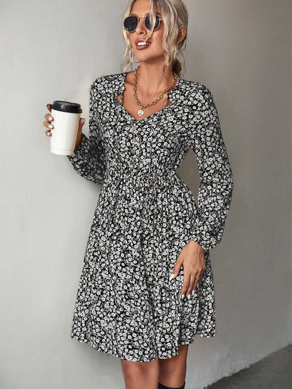 Robe d'été motif floral robe à volants élastique