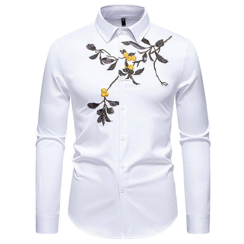 Chemise élégante brodée à manches longues pour homme