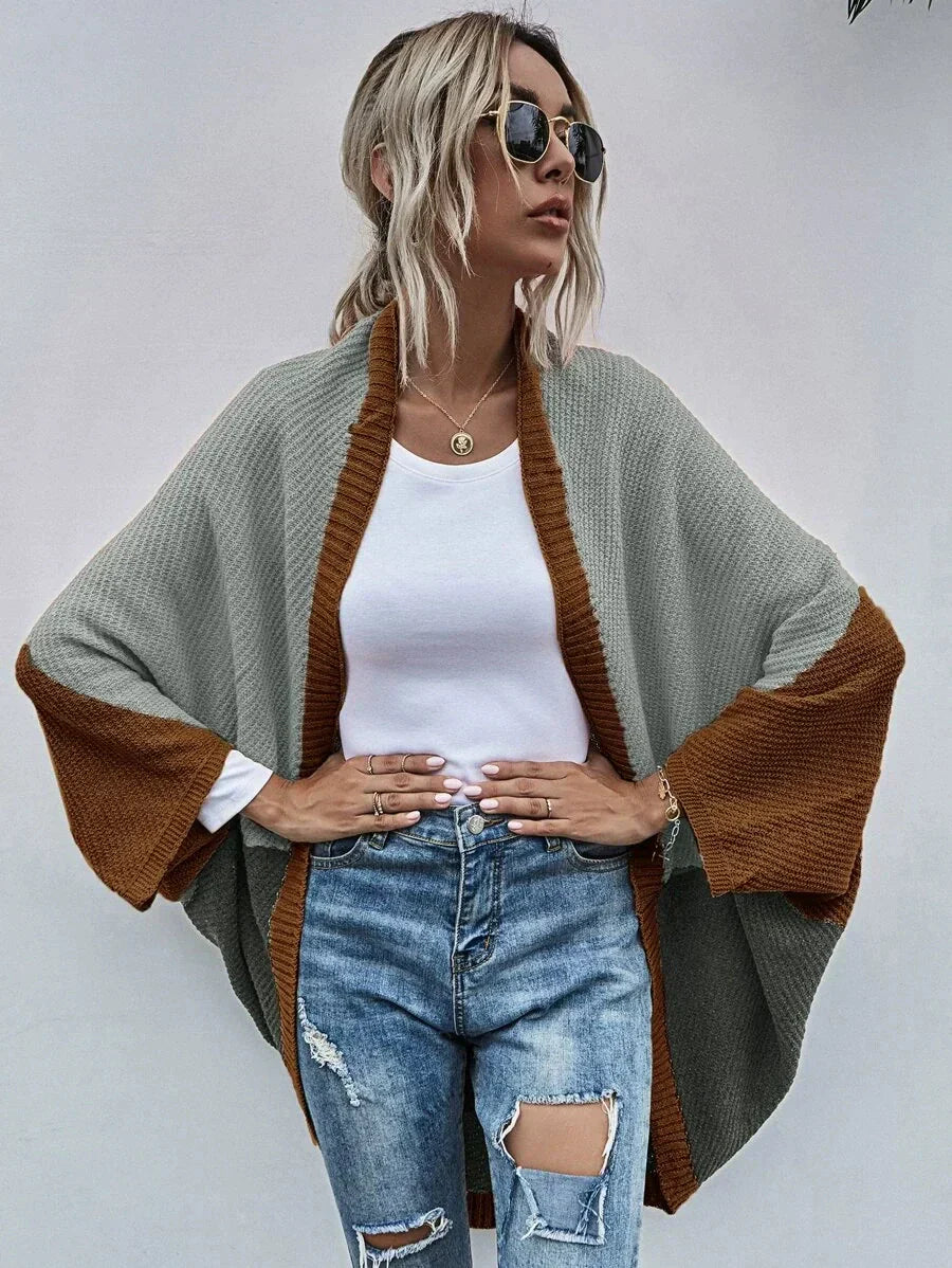 Cardigan large femme oversize laine manches chauve-souris