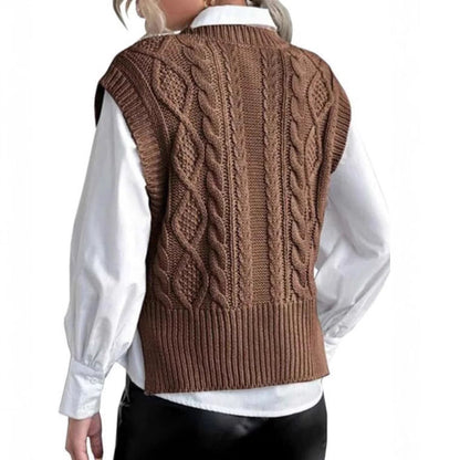 Gilet en maille pour femme, col en V, torsades, design élégant