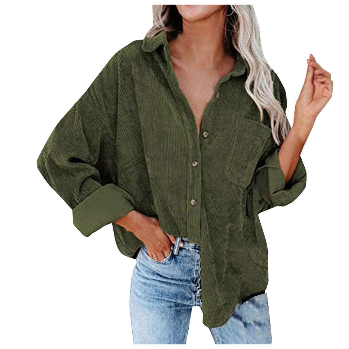 Chemisier oversize en velours côtelé pour femme, confortable et élégant