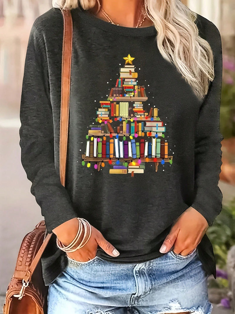 Pull pour femme à manches longues, design festif de livres