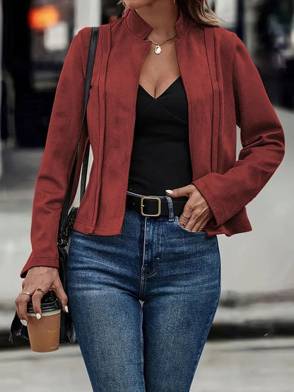 Veste courte élégante coupe slim mélange de laine col montant