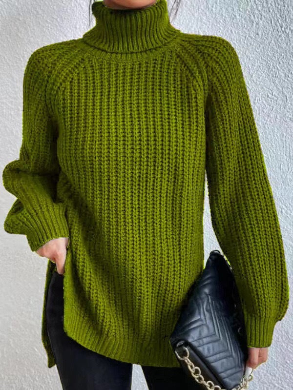 Pull tricoté pour femme col montant motif nid d'abeille élégant