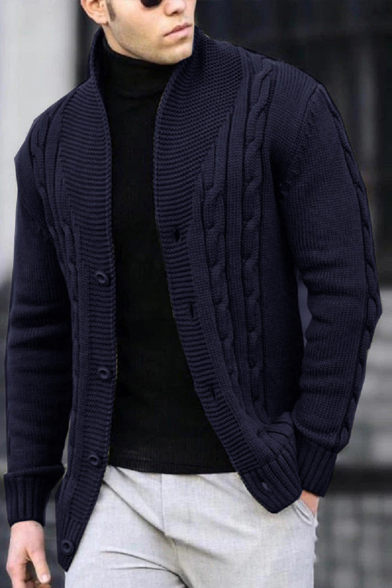Cardigan robuste en maille torsadée pour homme avec fermeture boutonnée