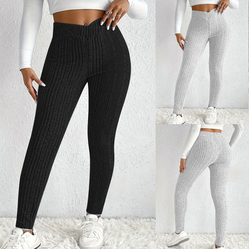 Damen Strickleggings Hoch tailliert mit Feinrippen - IdealeKleiden
