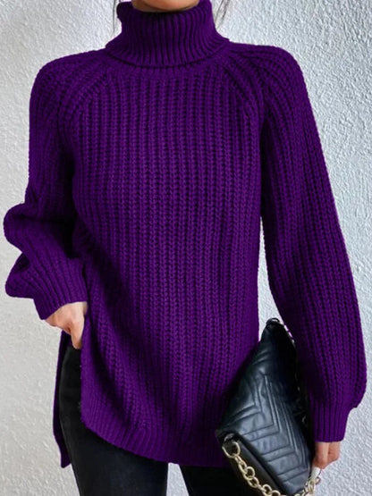 Pull tricoté pour femme col montant motif nid d'abeille élégant