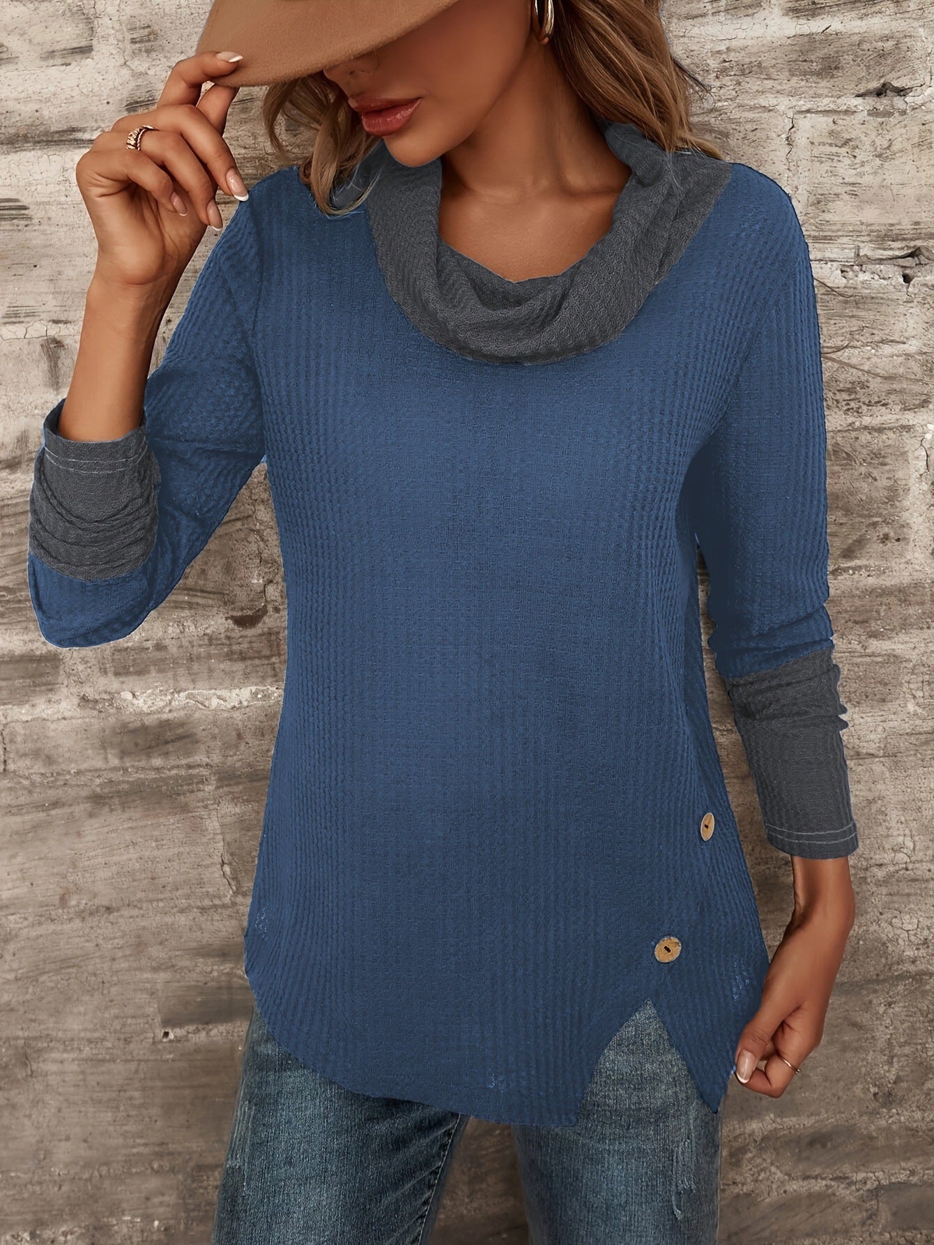 Haut à manches longues pour femmes Col ample Motif texturé