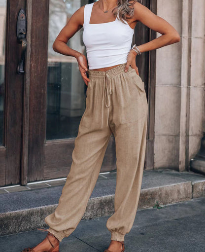 Pantalon de jogging femme confortable élastique taille élastiquée