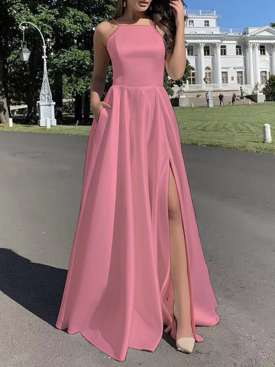 Robe de soirée élégante pour femme, longues bretelles fines