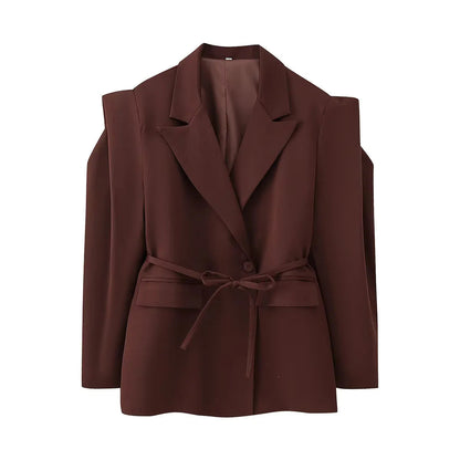 Veste blazer oversize élégante pour femme avec ceinture