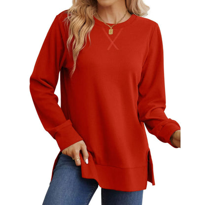 Sweat-shirt à manches longues pour femmes confortable avec fente latérale