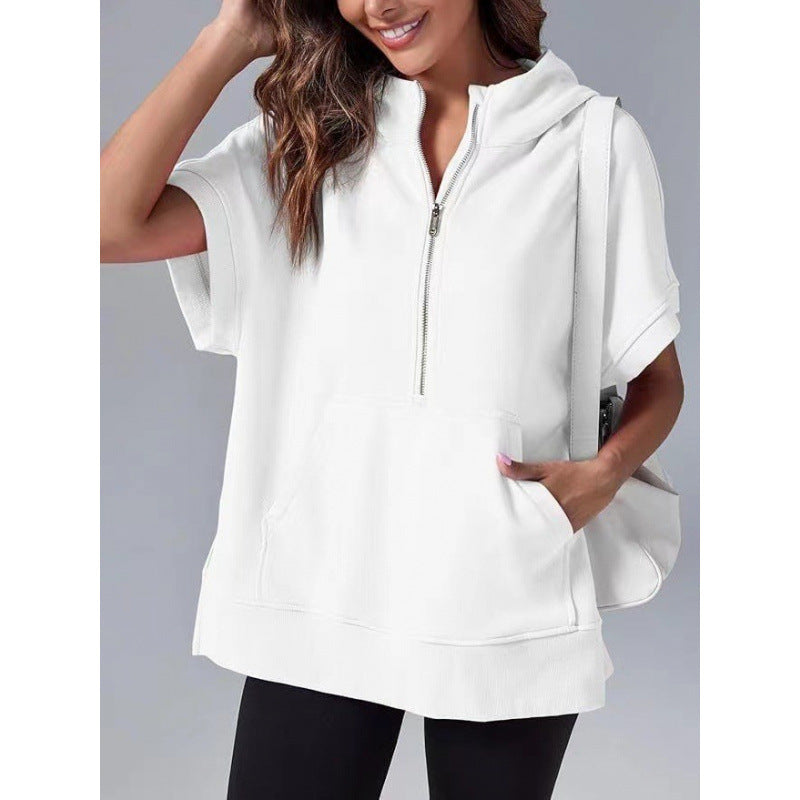 Sweat-shirt à capuche décontracté pour femme avec poches et fermeture éclair