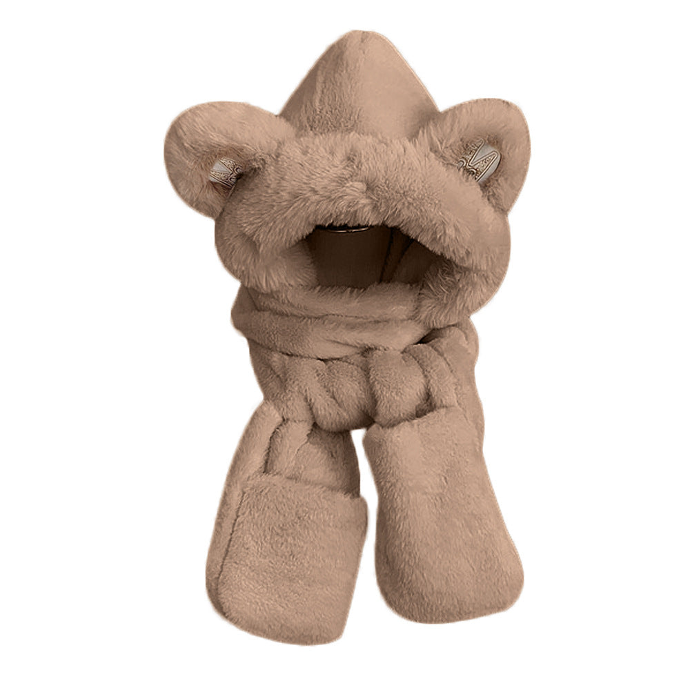 Écharpe en peluche pour femmes, capuche, protège-oreilles, chaude