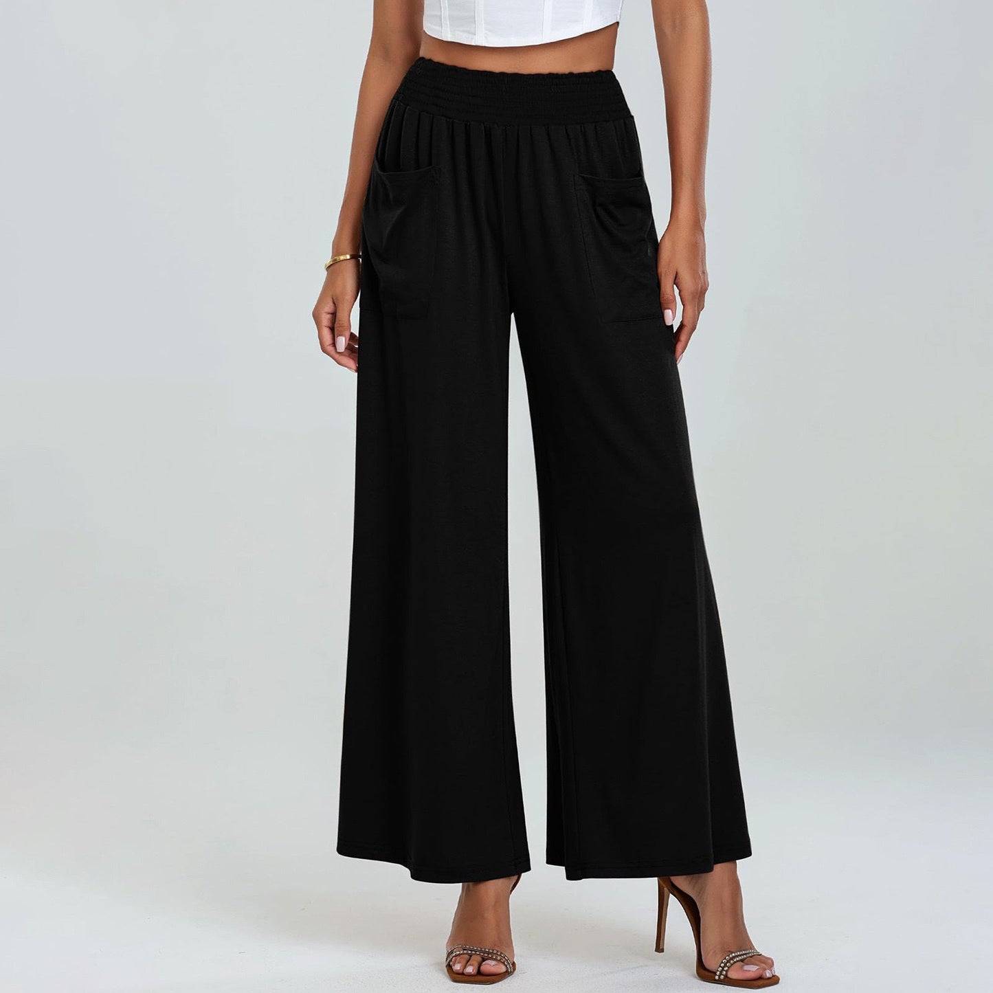 Pantalon Palazzo Femme Ample Confortable Élastique