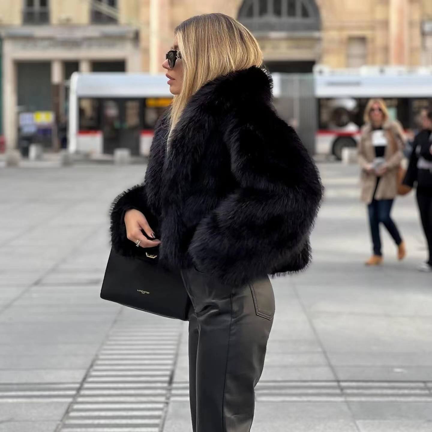Oversized Pelzjacke Kurz Design Schal Kragen - IdealeKleiden