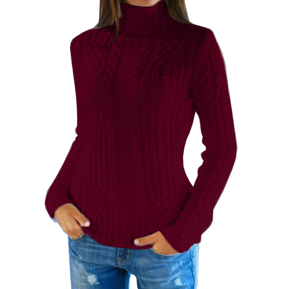 Pull tricoté à col montant tressé élégant pour femme