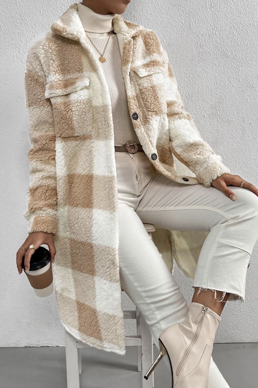 Manteau pour femme chaud à carreaux effet peluche
