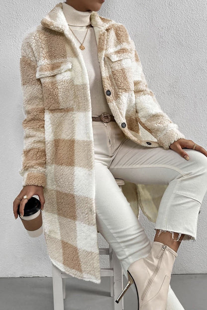 Manteau pour femme chaud à carreaux effet peluche
