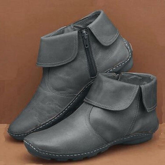 Damen Stiefeletten Elegant Leder Seitlich Reißverschluss - IdealeKleiden