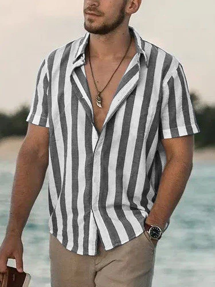 Chemise Homme Manches Courtes Rayures Coupe Relaxed Moderne