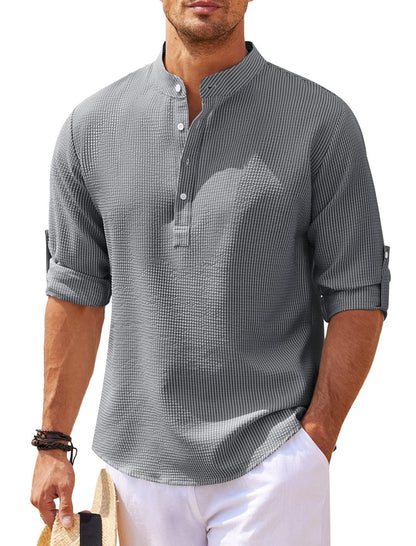 Chemise homme coupe décontractée col montant aspect côtelé