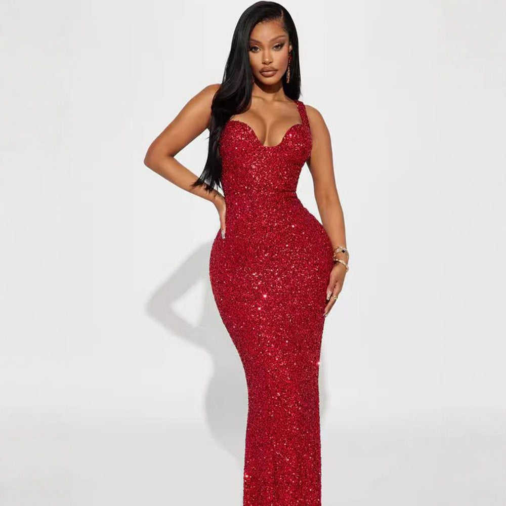 Damen Abendkleid Pailletten Glamour Schwarz - IdealeKleiden