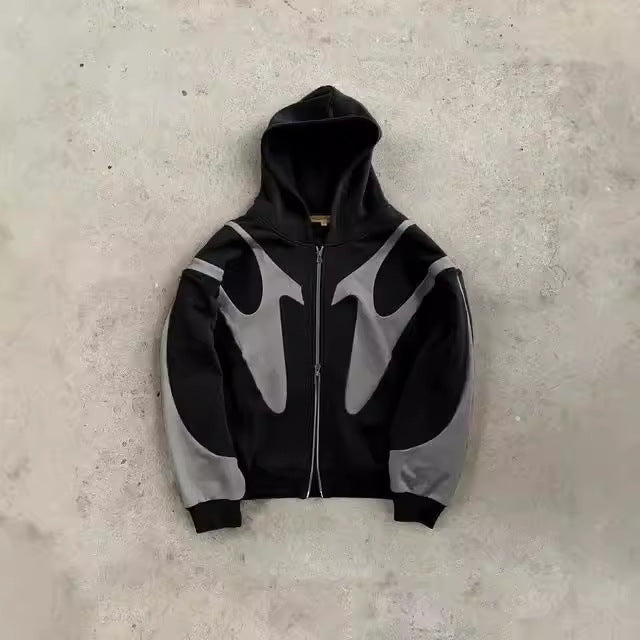 Pull femme moderne capuche empiècements contrastants