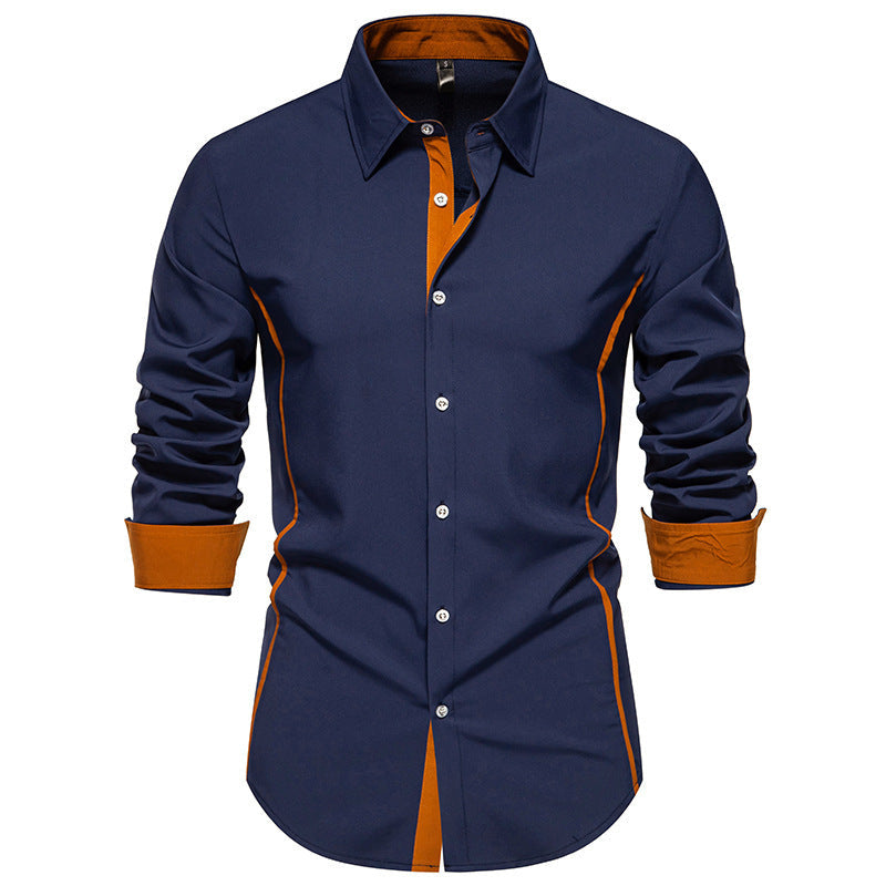 Chemise Homme Manches Longues Détails Contraste Modernes