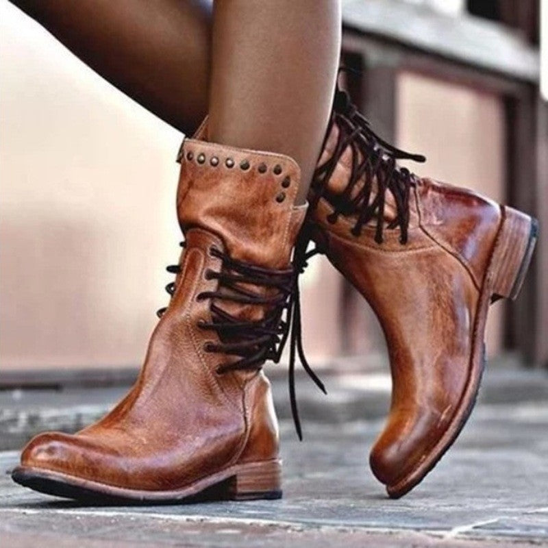 Chelsea Boots femme Chic Laçage Clous Design