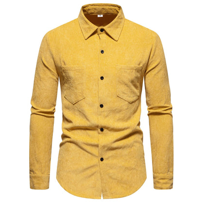 Chemise en velours côtelé pour homme Classique Élégante Poche poitrine