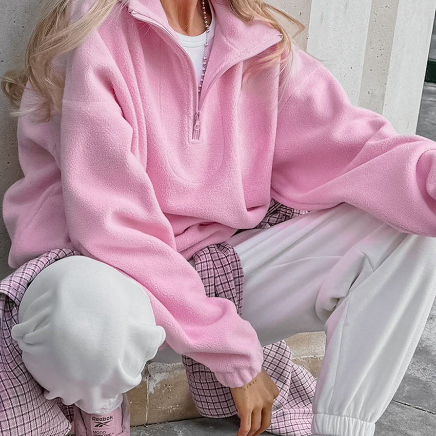 Pull en polaire femme Col court zippé Style moderne