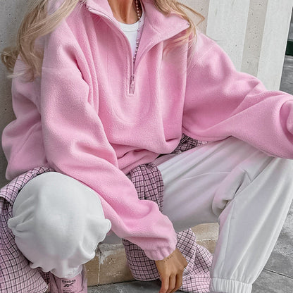 Pull en polaire femme Col court zippé Style moderne