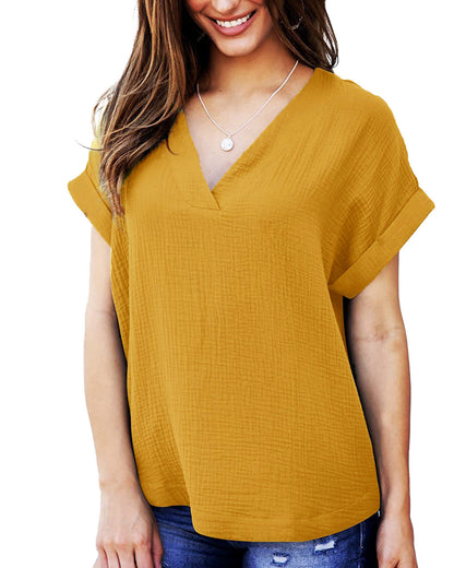 T-shirt femme décontracté col en V coupe ample